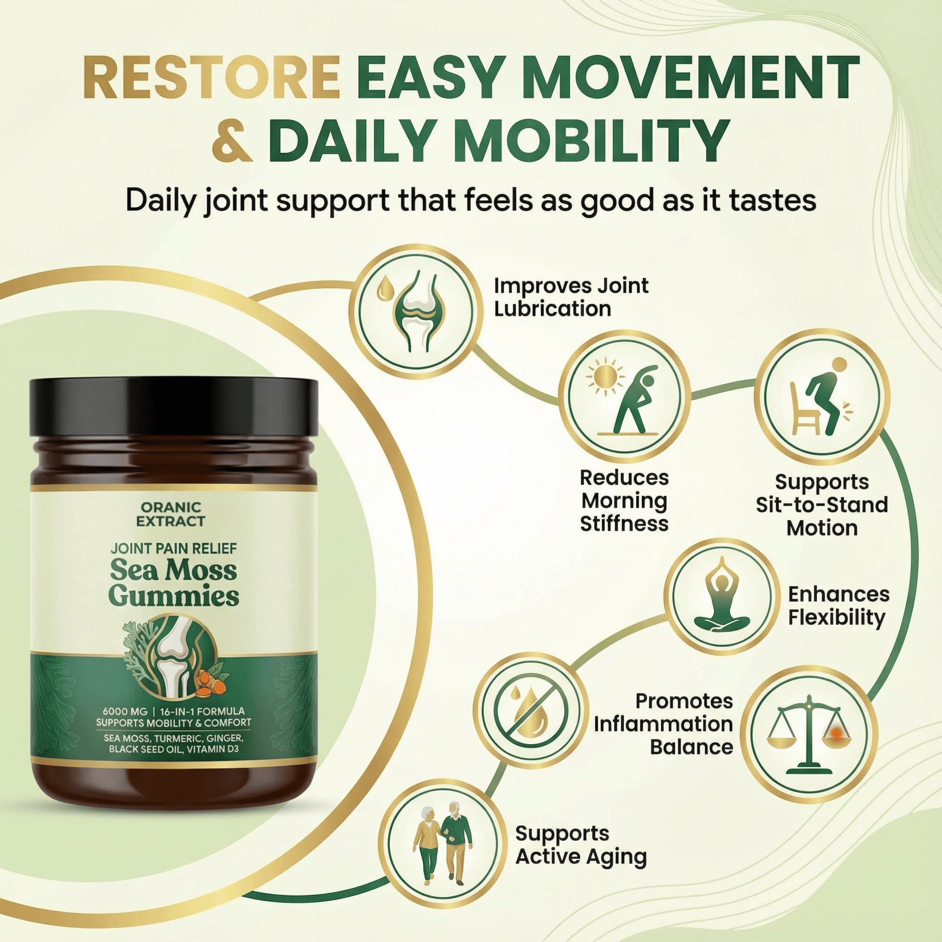 Oranic Extract Sea Moss 16-In-1 Gummies - For Joint Relief & Mobility